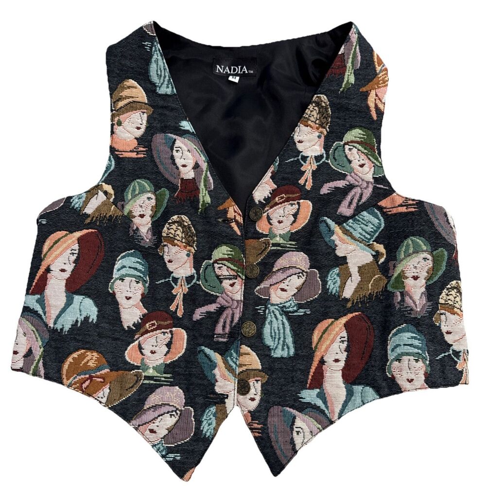 Nadia Womens Button Up Hat  Embroidered Vest Medium